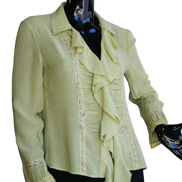 Max Studio Chartreuse Blouse Size S - Picture 3 of 6